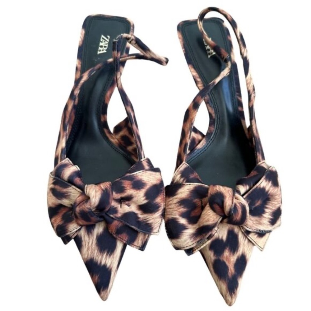 Zara Animal Print Slingback Heels with Bow